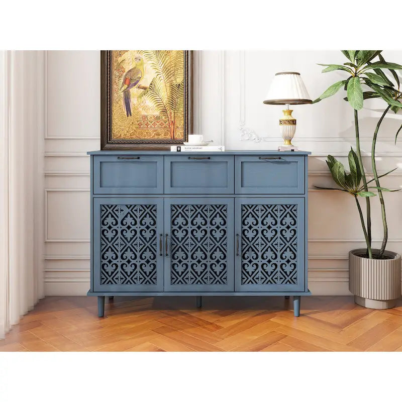 3-Door 3-Drawer Carved Storage Cabinet for Living Room