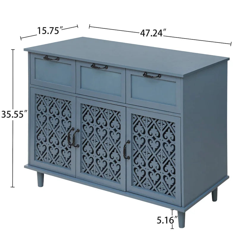 3-Door 3-Drawer Carved Storage Cabinet for Living Room