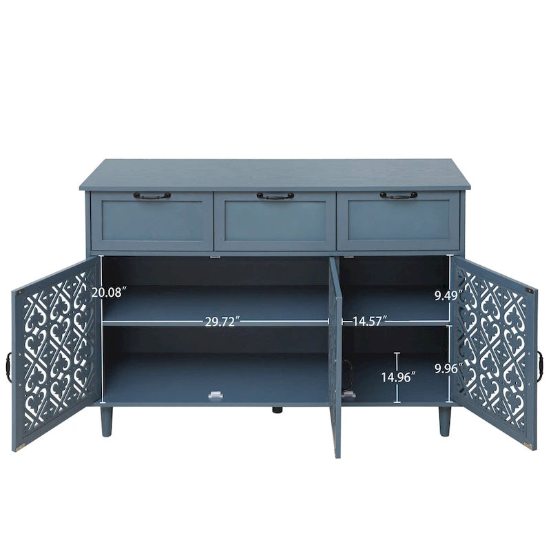 3-Door 3-Drawer Carved Storage Cabinet for Living Room
