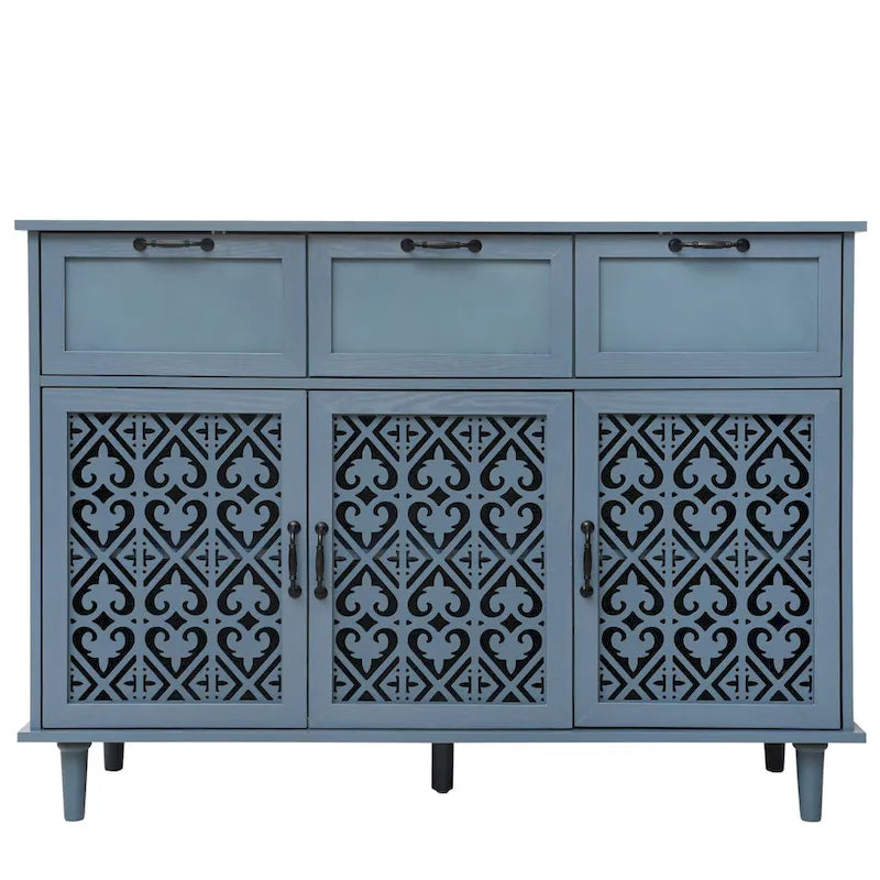 3-Door 3-Drawer Carved Storage Cabinet for Living Room