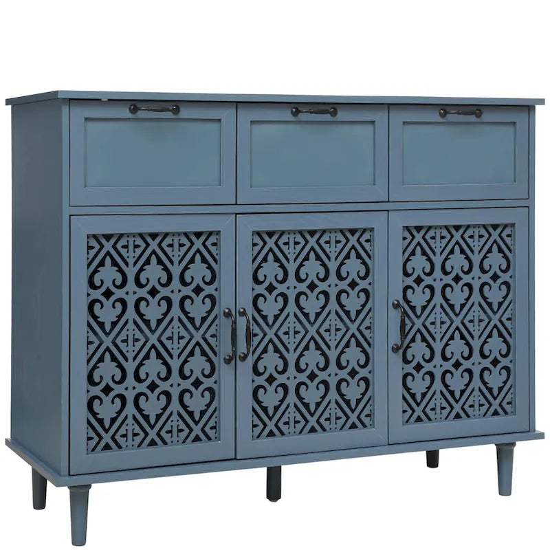 3-Door 3-Drawer Carved Storage Cabinet for Living Room