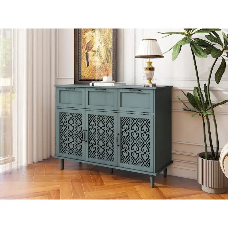 3-Door 3-Drawer Carved Storage Cabinet for Living Room