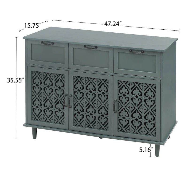 3-Door 3-Drawer Carved Storage Cabinet for Living Room