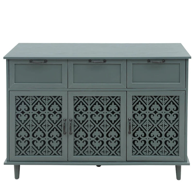 3-Door 3-Drawer Carved Storage Cabinet for Living Room