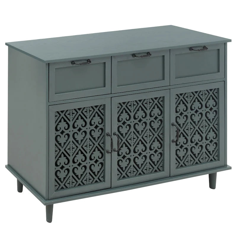 3-Door 3-Drawer Carved Storage Cabinet for Living Room