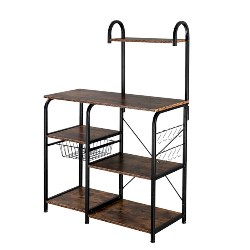 4-Tier Kitchen Baker's Rack with 10 Hooks and Adjustable Feet