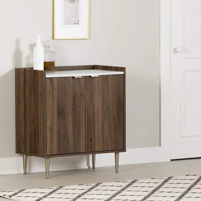 Mid-Century Modern Two-Door Sideboard with Gold Legs and Adjustable Shelf