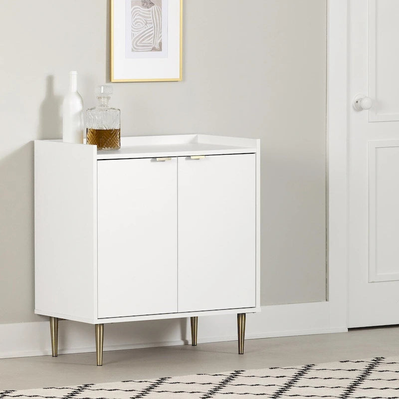 Mid-Century Modern Two-Door Sideboard with Gold Legs and Adjustable Shelf