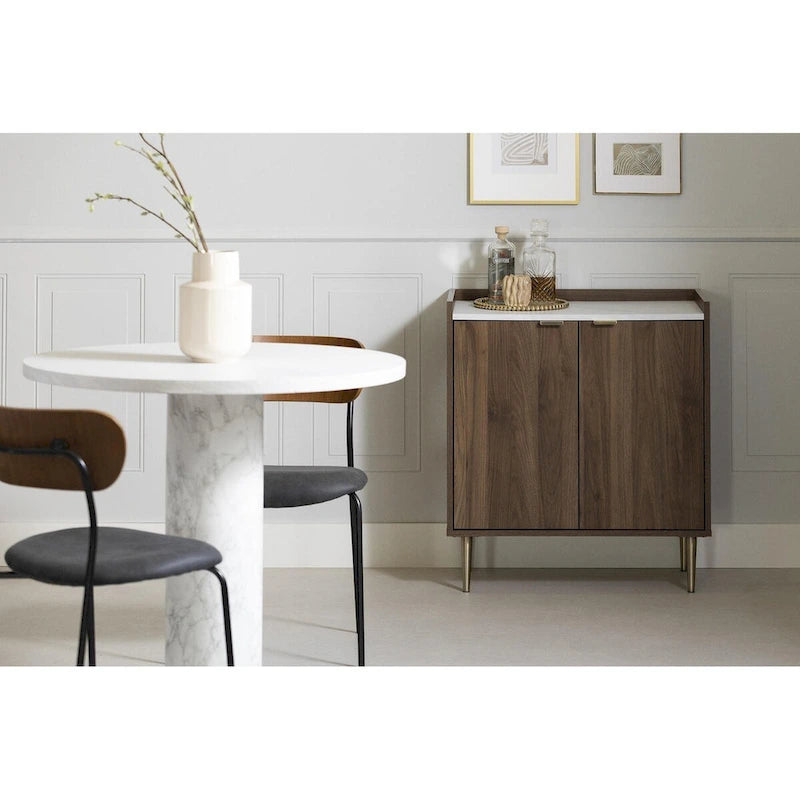 Mid-Century Modern Two-Door Sideboard with Gold Legs and Adjustable Shelf