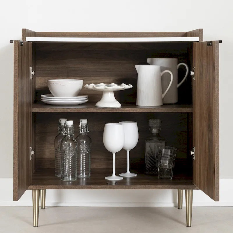 Mid-Century Modern Two-Door Sideboard with Gold Legs and Adjustable Shelf
