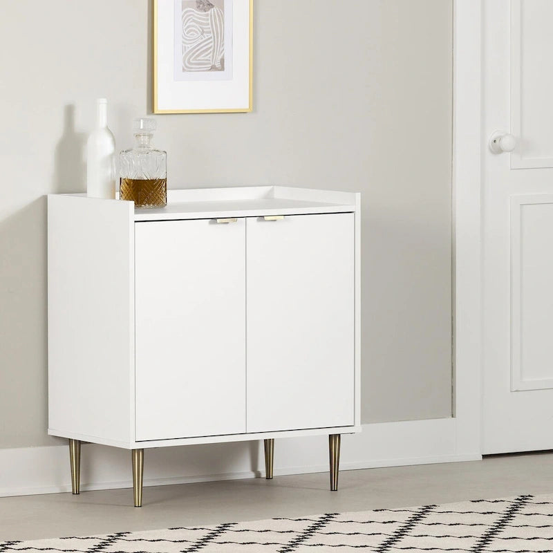 Mid-Century Modern Two-Door Sideboard with Gold Legs and Adjustable Shelf
