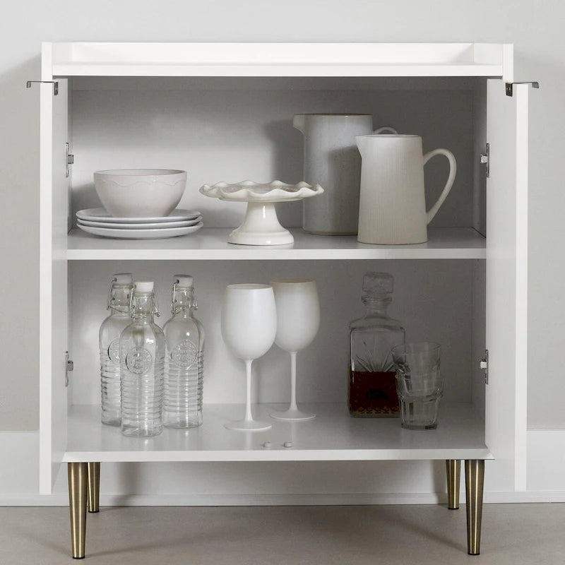 Mid-Century Modern Two-Door Sideboard with Gold Legs and Adjustable Shelf