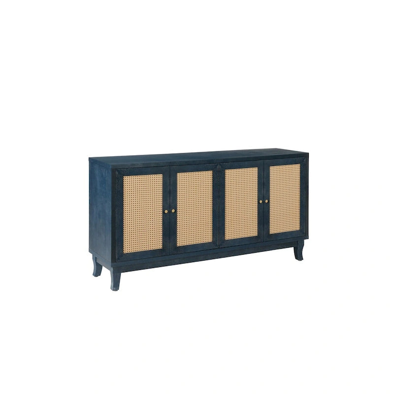 4-Door Rattan Sideboard Cabinet with Adjustable Shelf and Wide Countertop