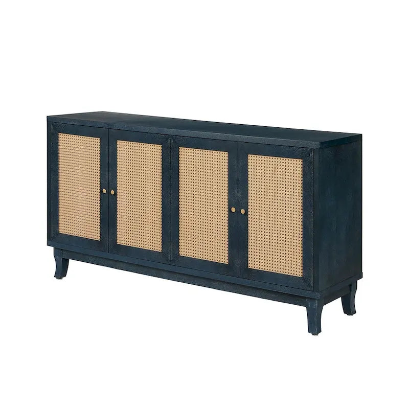 4-Door Rattan Sideboard Cabinet with Adjustable Shelf and Wide Countertop
