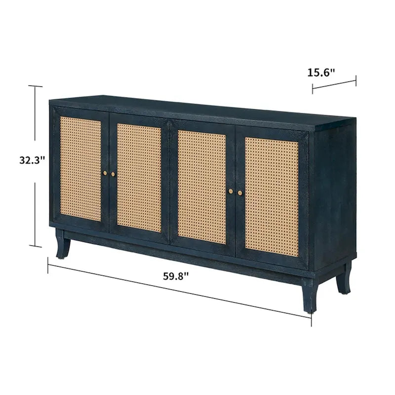 4-Door Rattan Sideboard Cabinet with Adjustable Shelf and Wide Countertop