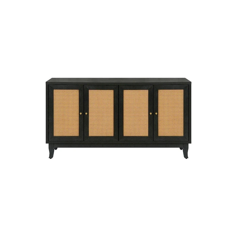 4-Door Rattan Sideboard Cabinet with Adjustable Shelf and Wide Countertop