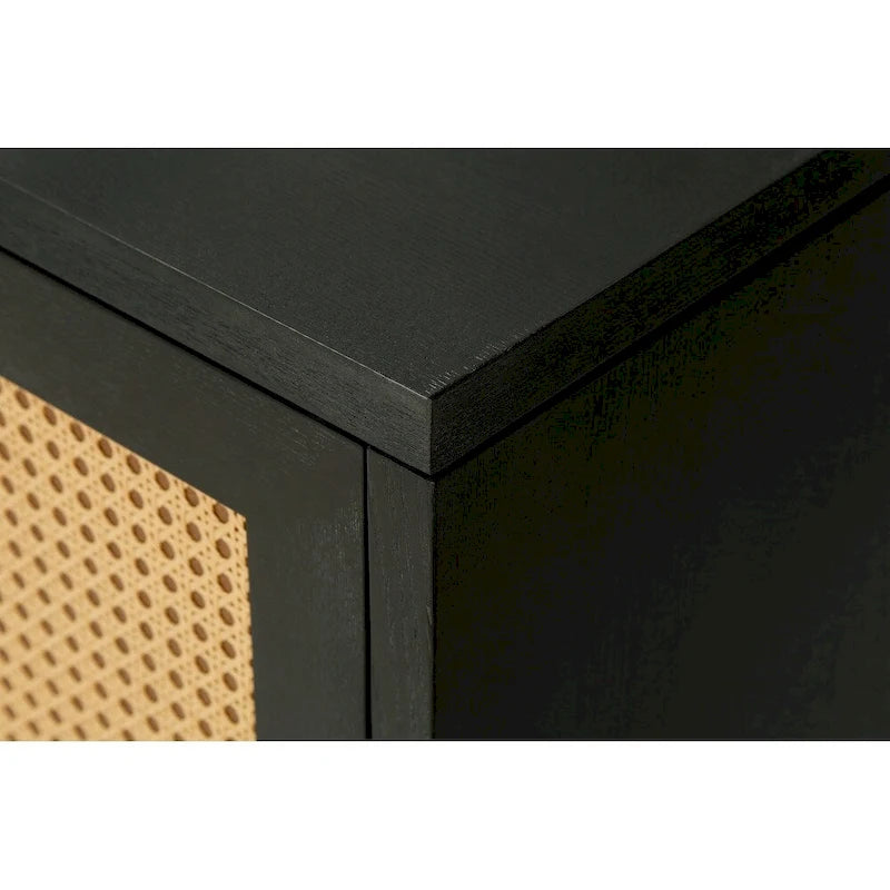 4-Door Rattan Sideboard Cabinet with Adjustable Shelf and Wide Countertop