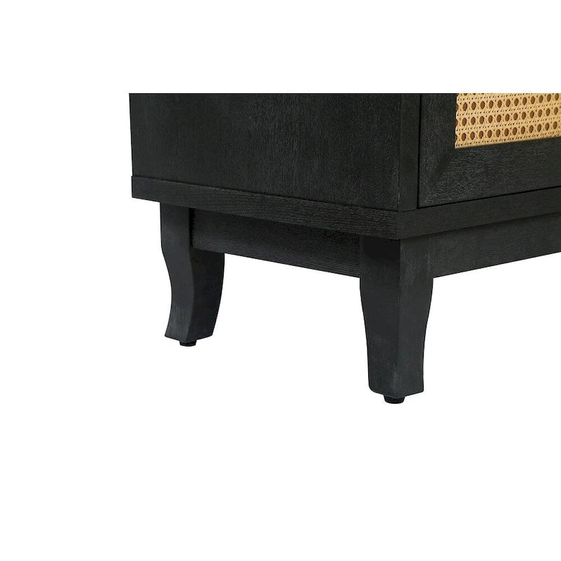 4-Door Rattan Sideboard Cabinet with Adjustable Shelf and Wide Countertop