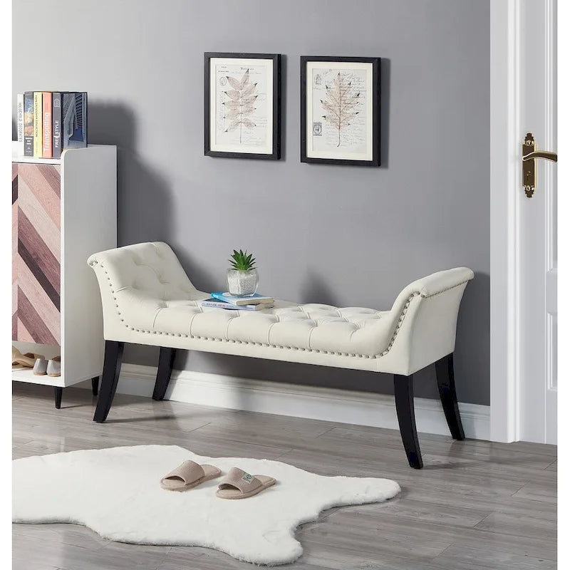 Velvet Button-Tufted Accent Bench with Armrests