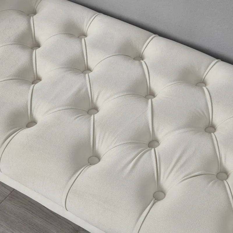 Velvet Button-Tufted Accent Bench with Armrests
