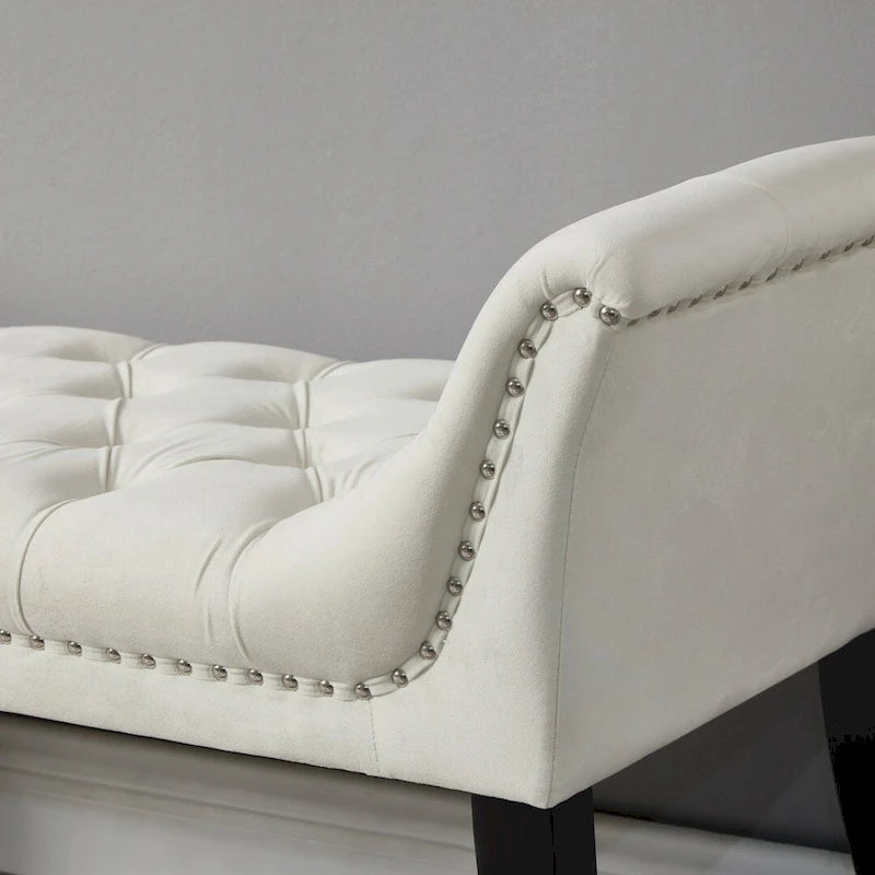 Velvet Button-Tufted Accent Bench with Armrests