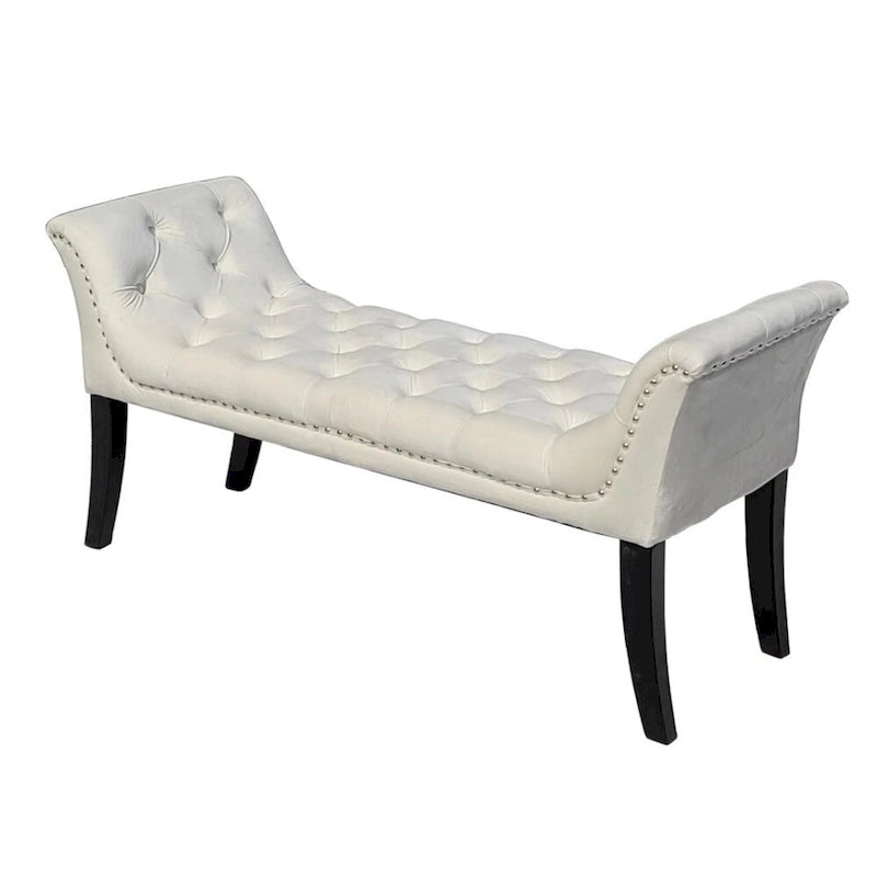 Velvet Button-Tufted Accent Bench with Armrests