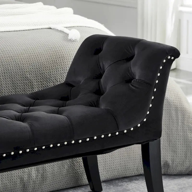 Velvet Button-Tufted Accent Bench with Armrests