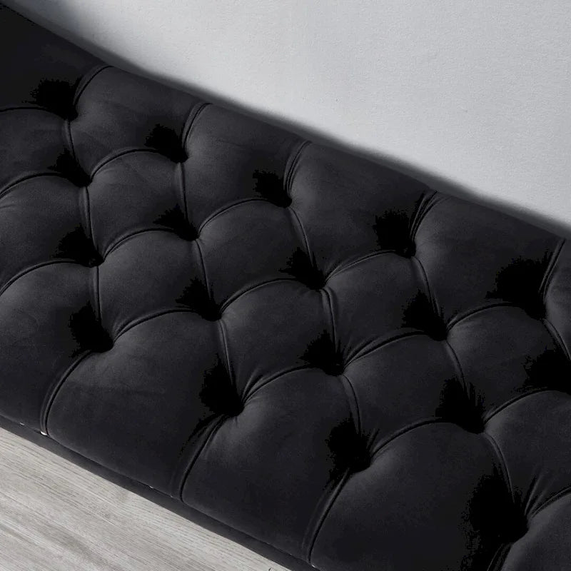 Velvet Button-Tufted Accent Bench with Armrests