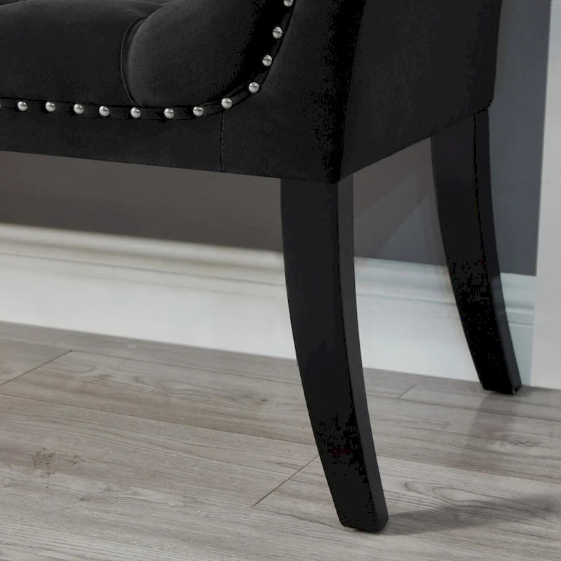 Velvet Button-Tufted Accent Bench with Armrests