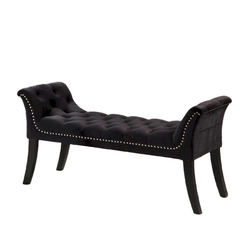 Velvet Button-Tufted Accent Bench with Armrests