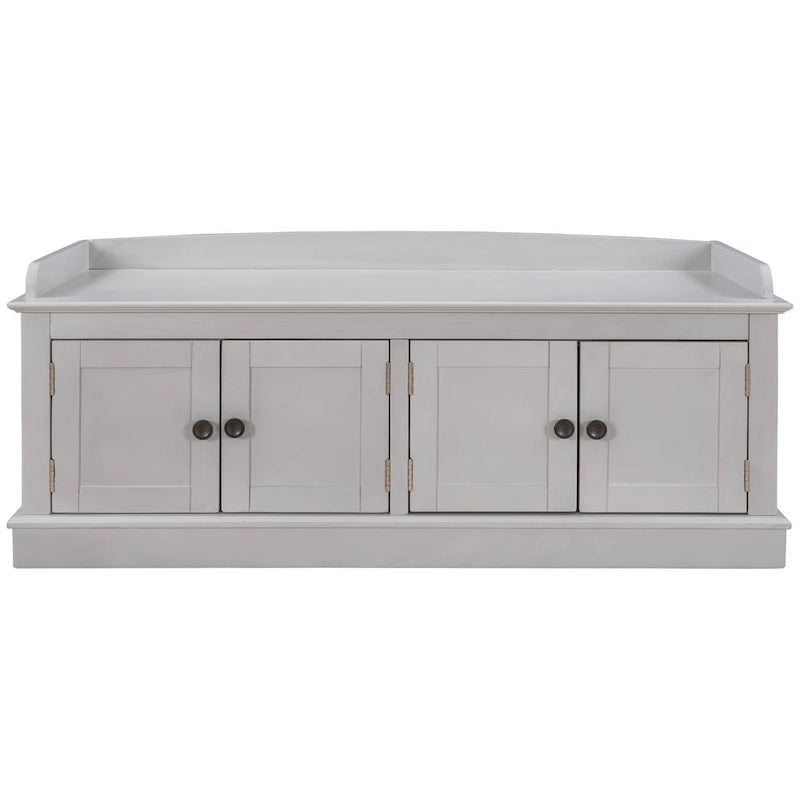 4-Door Entryway Storage Bench with Removable Linen Cushion and Adjustable Shelves