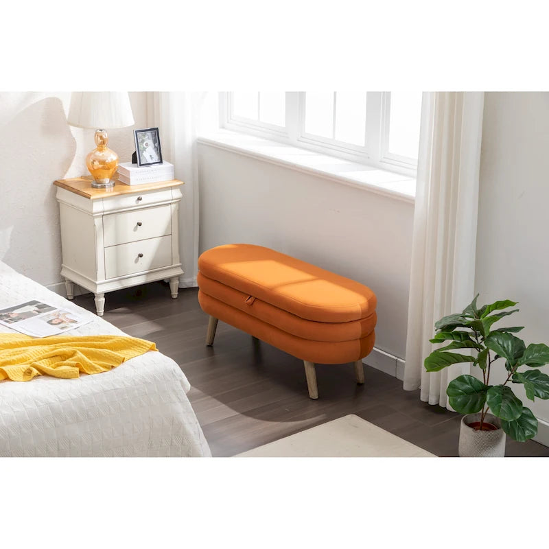 Velvet Storage Bench with Wood Legs