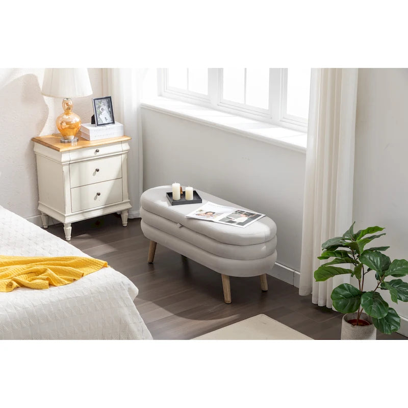 Velvet Storage Bench with Wood Legs