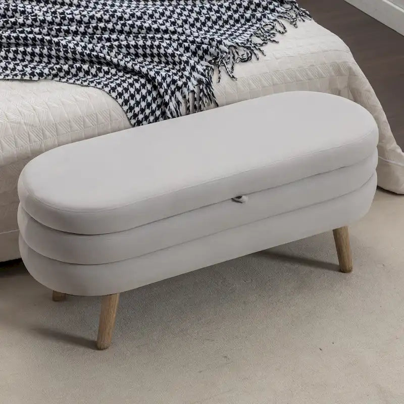 Velvet Storage Bench with Wood Legs