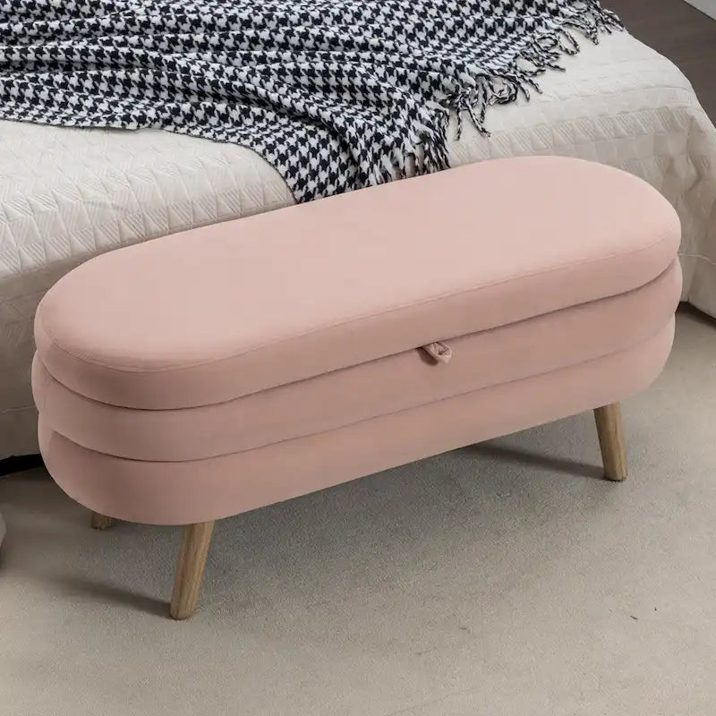 Velvet Storage Bench with Wood Legs