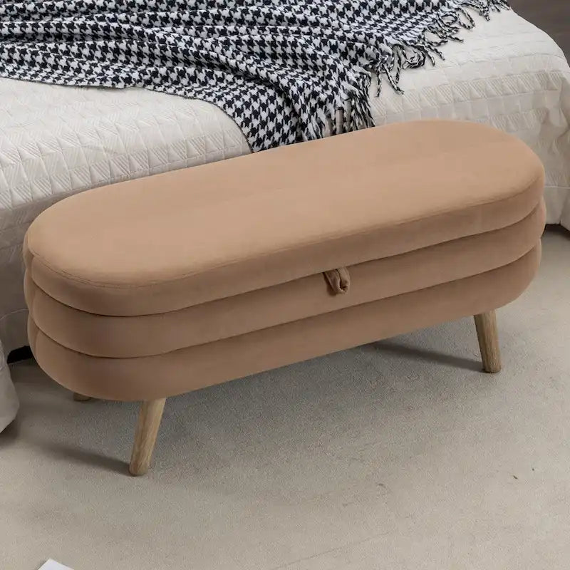 Velvet Storage Bench with Wood Legs