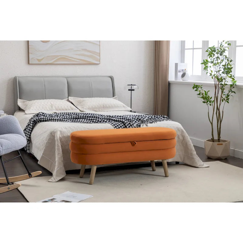 Velvet Storage Bench with Wood Legs
