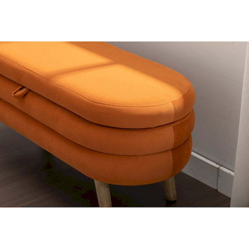 Velvet Storage Bench with Wood Legs