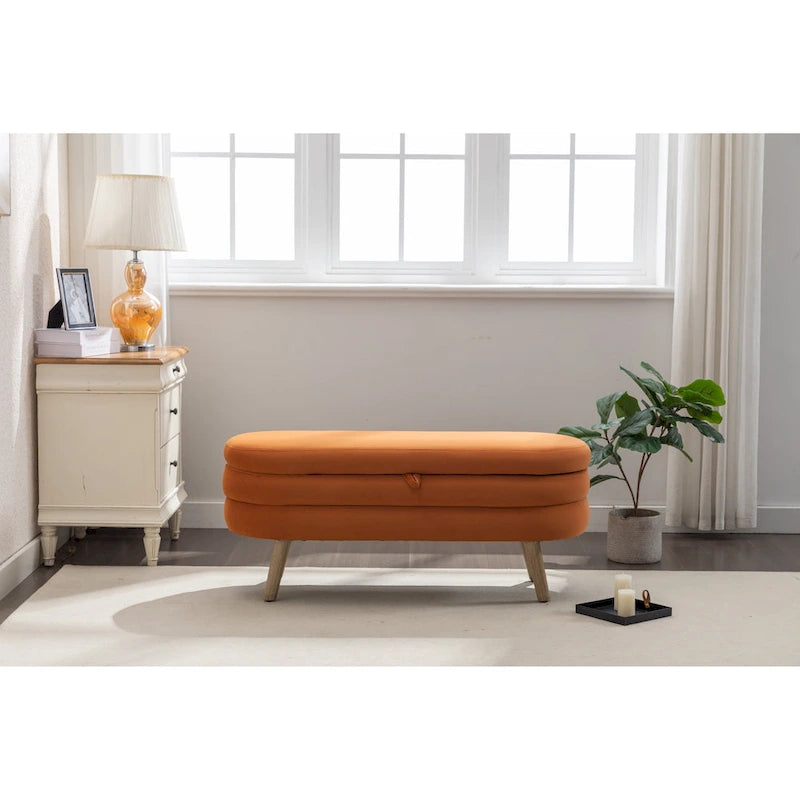Velvet Storage Bench with Wood Legs