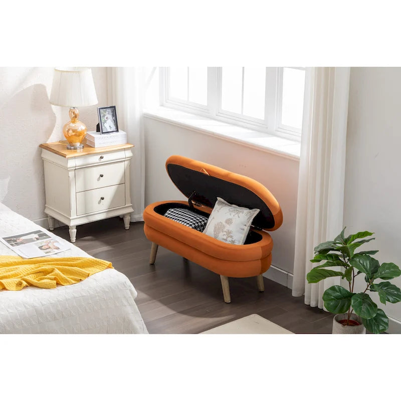 Velvet Storage Bench with Wood Legs