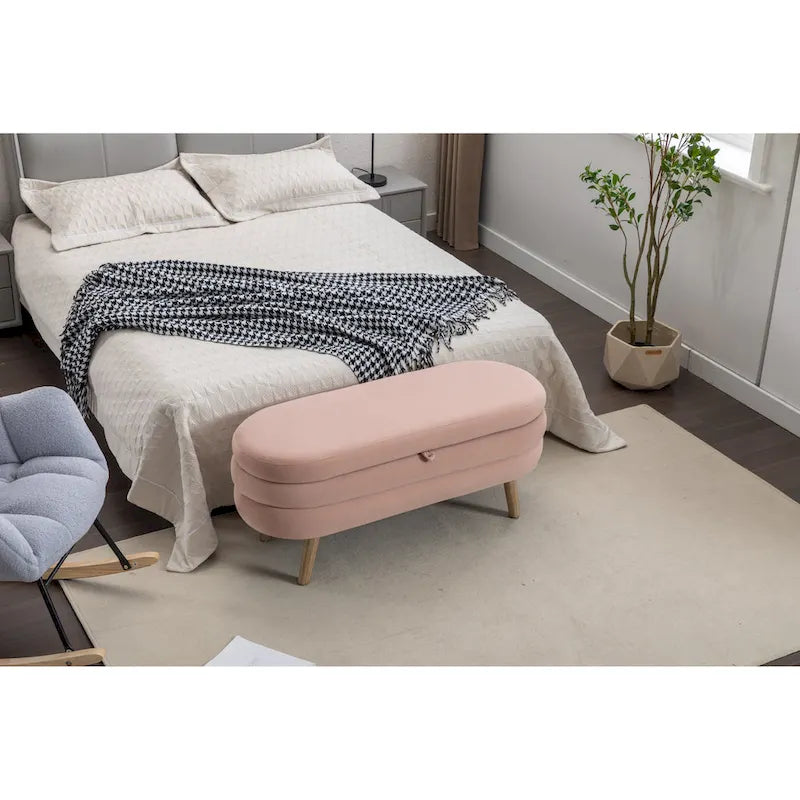 Velvet Storage Bench with Wood Legs