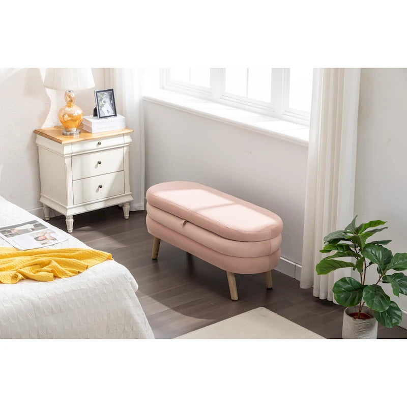 Velvet Storage Bench with Wood Legs