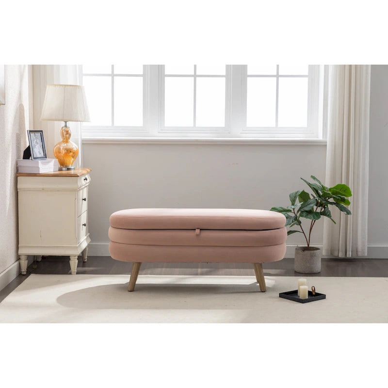 Velvet Storage Bench with Wood Legs