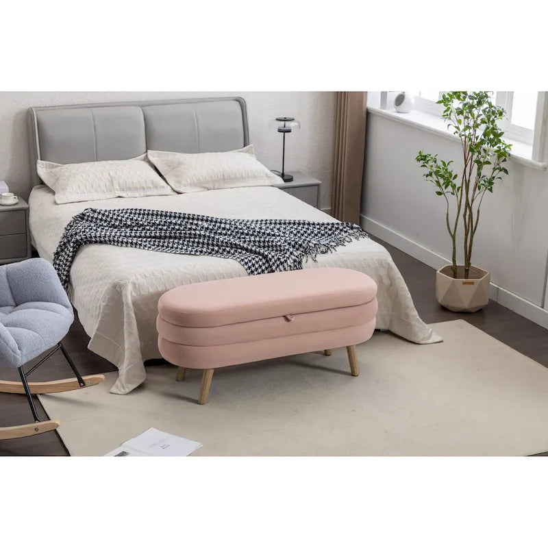 Velvet Storage Bench with Wood Legs