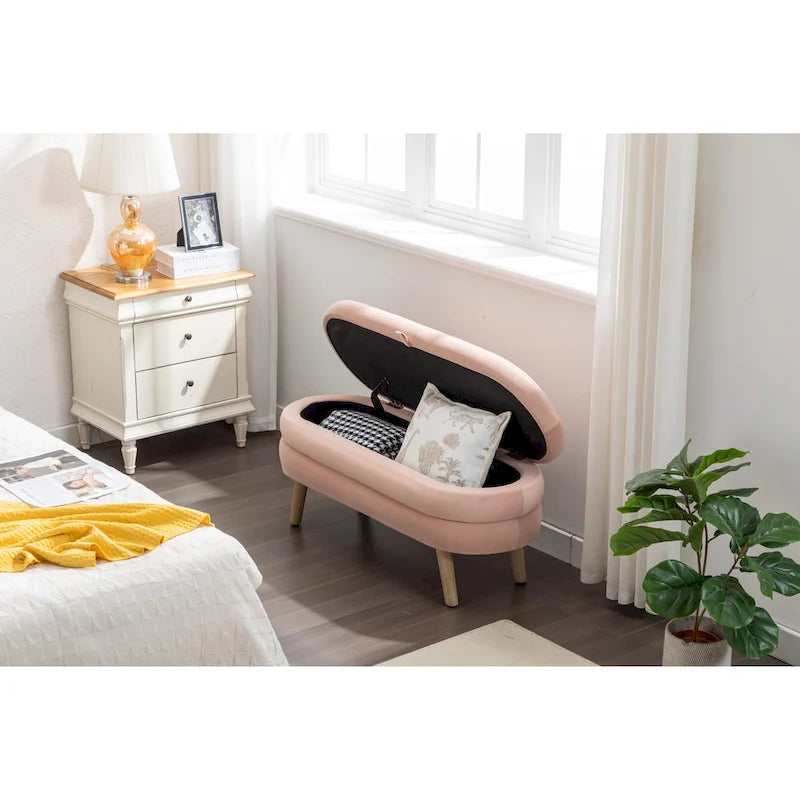 Velvet Storage Bench with Wood Legs