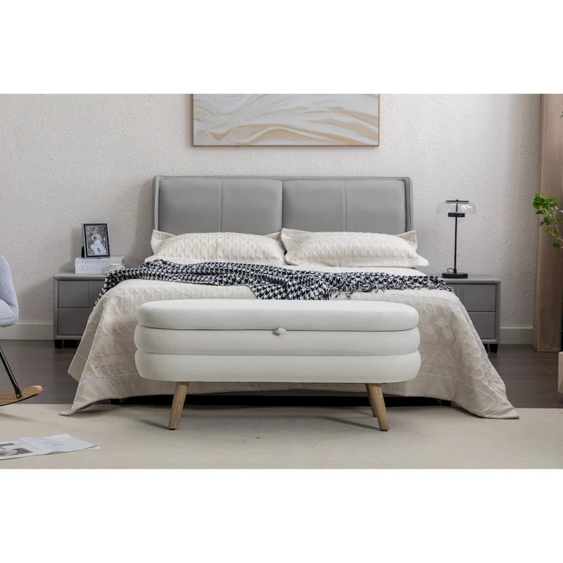 Velvet Storage Bench with Wood Legs