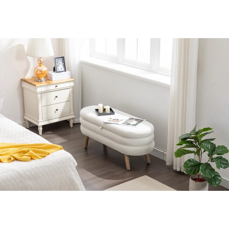 Velvet Storage Bench with Wood Legs