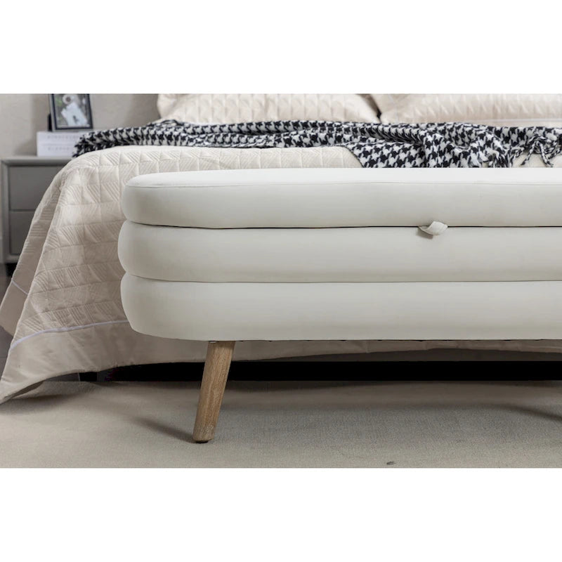 Velvet Storage Bench with Wood Legs