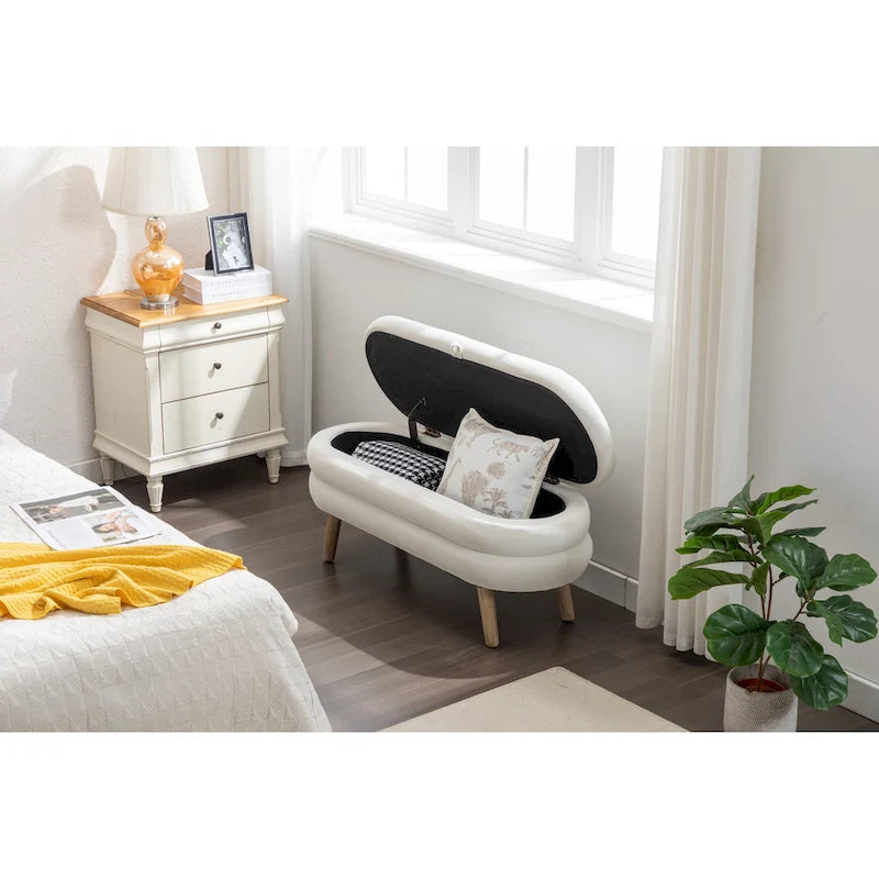 Velvet Storage Bench with Wood Legs