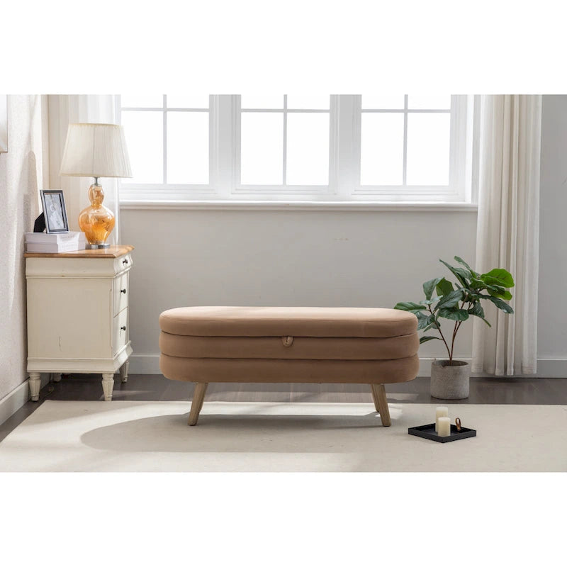 Velvet Storage Bench with Wood Legs